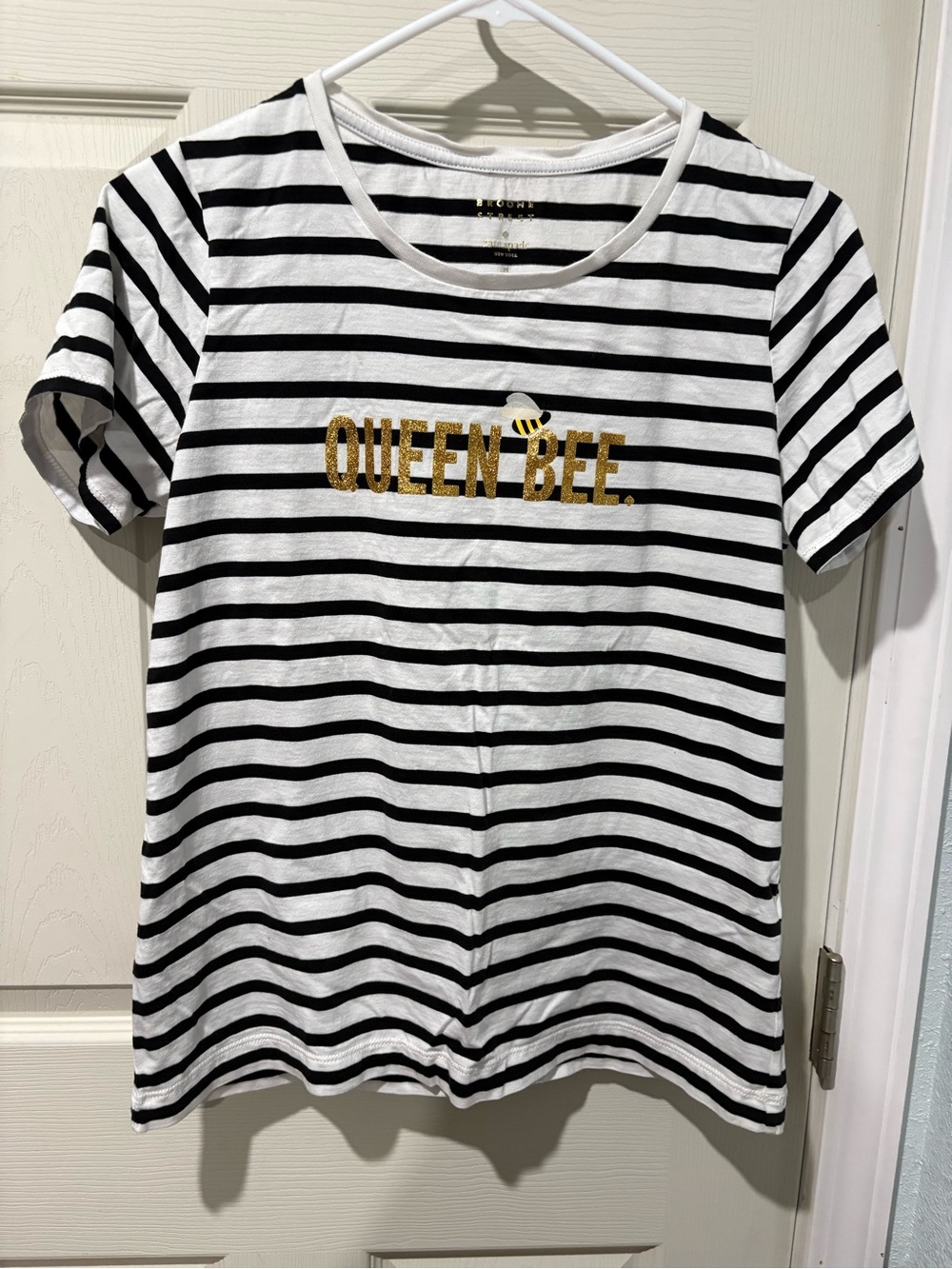 kate spade Black & White Striped 'QUEEN BEE' Tee with Gold Accent